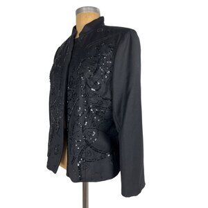 Bloomingdale’s Evening Black Beaded Wool Jacket Vintage Blazer